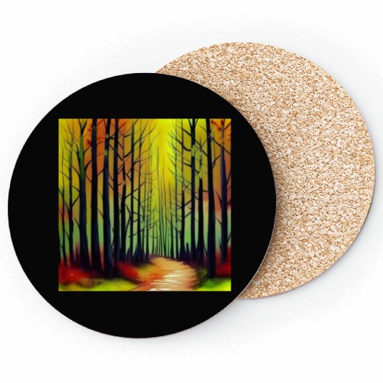 Sunset watercolor forest Coasters
