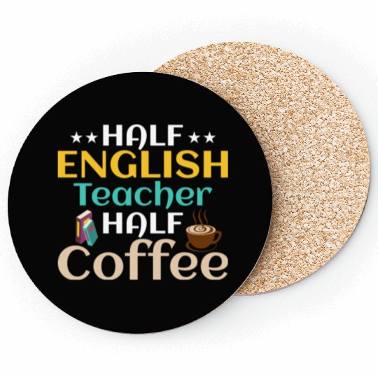Half English Teacher Half Coffee Language Grammar Coasters