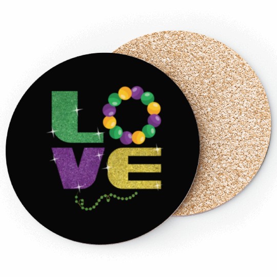 Love New Orleans Festival Parade Beads Mardi Gras Coasters