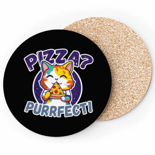Pizza Purrfect Cat eating Pizza Coasters