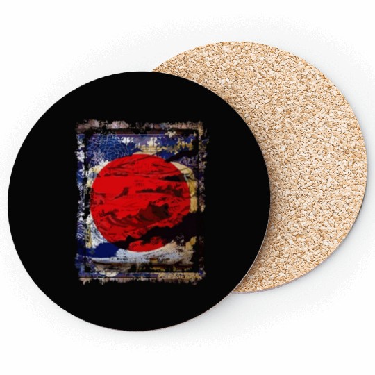 Japan Flag Red Circle Blue Mountain Collage Art 74 Coasters