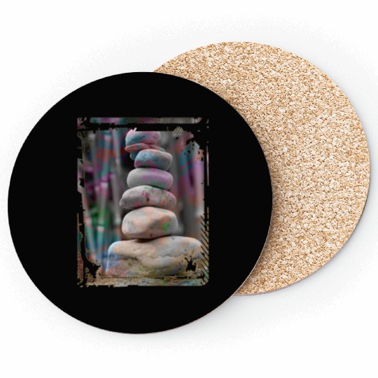Japan Zen Buddhism Balancing Stones Rocks Bamboo Coasters