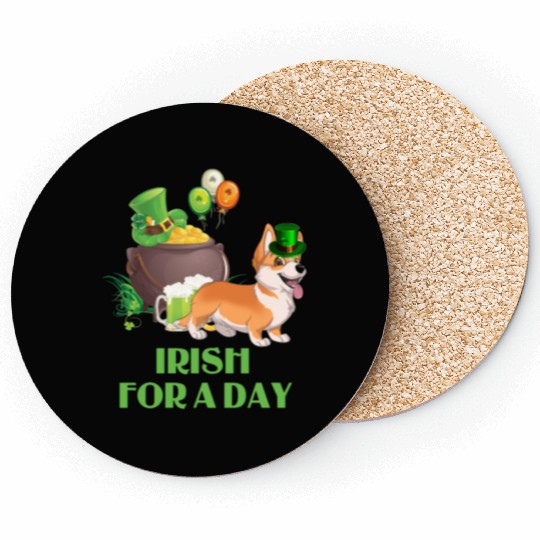 Irish For A Day Pembroke Welsh Corgi St Patricks Coasters