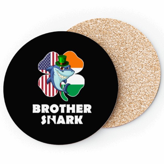 Irish American Flag Ireland Shamrock Brother Shark Coasters