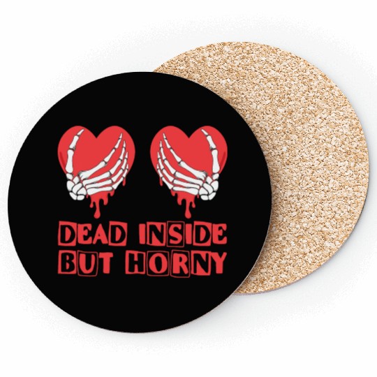 Dead Inside but horny Valentine Meme Skull Gift Coasters