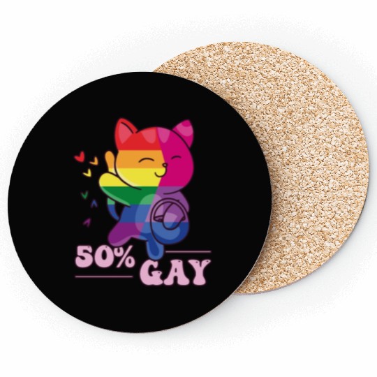 50% Gay Bi Bisexual Pride Kawaii Cat Kawaii Coasters