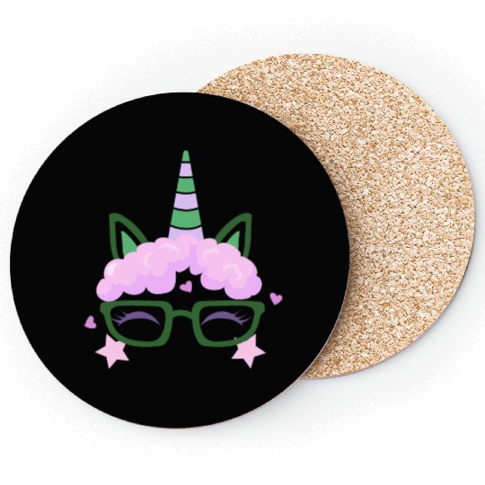 Green Shamrocks Irish Cute Unicorn Girls St Patric Coasters
