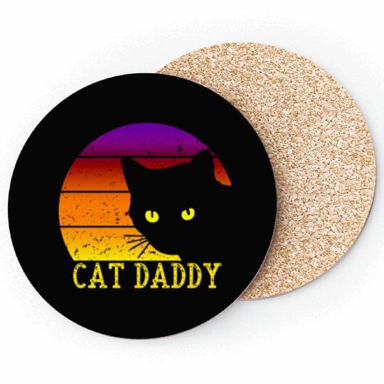 Cat Daddy Vintage Cat Dad 80s Style Cat Retro Coasters