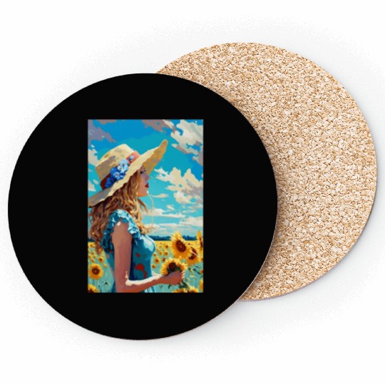 Sunflower girl summer Coasters