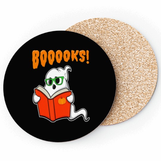Funny Teacher Halloween Ghost Books Reading Coasters