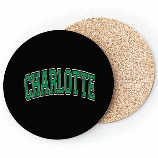 Charlotte Varsity Style Green Text Coasters
