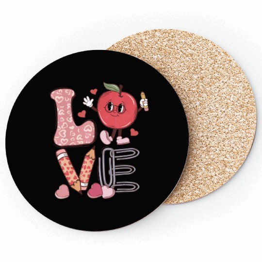 Valentine Teacher Love Retro Groovy Valentine's Coasters