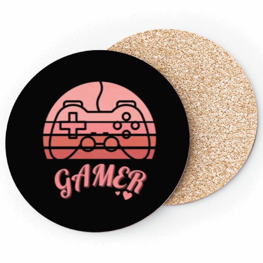Pink Retro Gamer Valentine Day Coasters