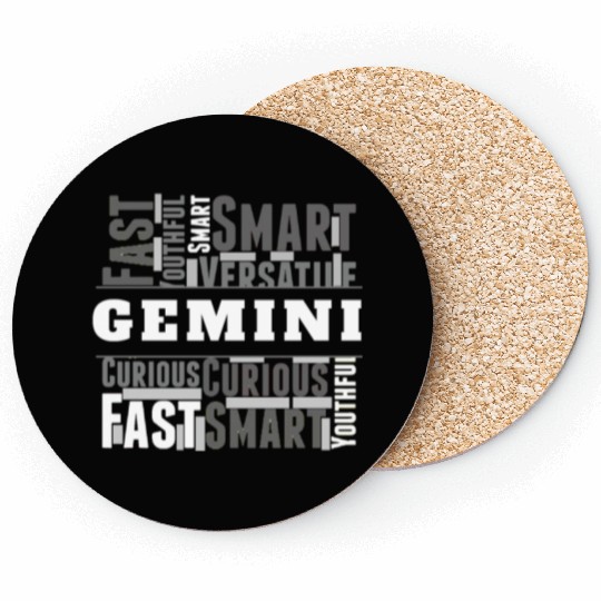 Gemini Zodiac Star Sign Word Cloud Square Monochro Coasters