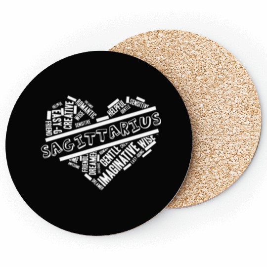 Sagittarius Heart Word Cloud Doodle Astrology Zodi Coasters