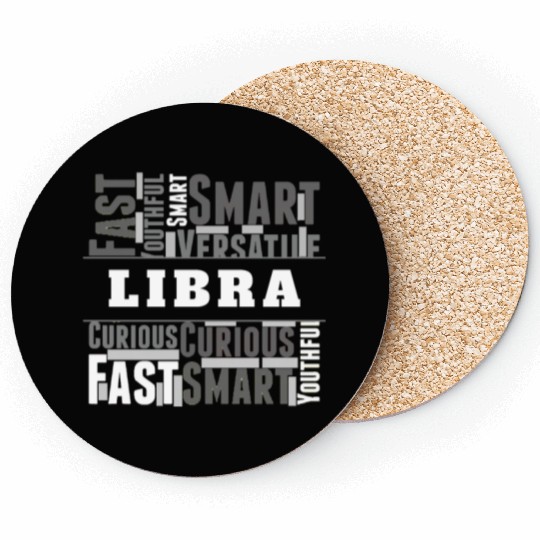 Libra Zodiac Star Sign Word Cloud Square Monochrom Coasters