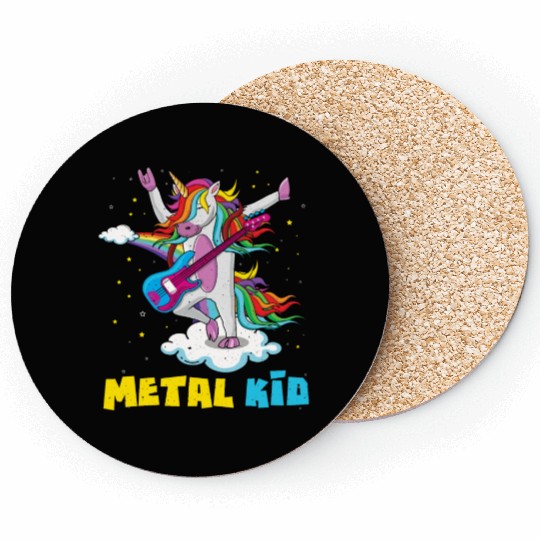 Guitar Unicorn Rainbow Metal Kid Music Rock Sign Coasters