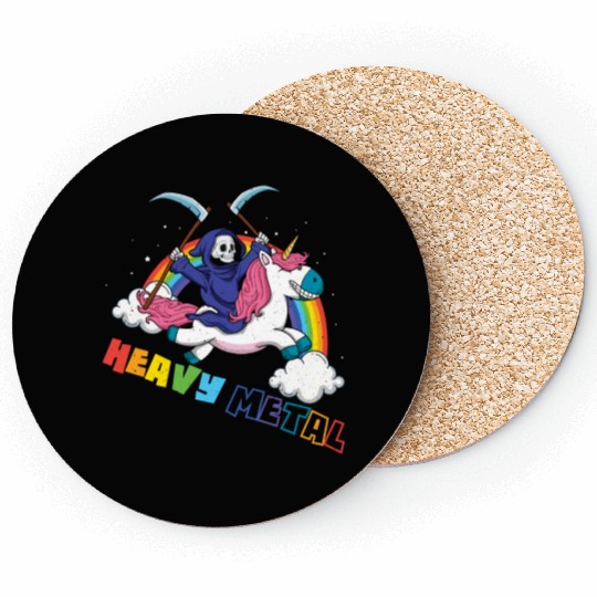 Metal Heavy Unicorn Skeleton Rocker Rock Heavy Coasters