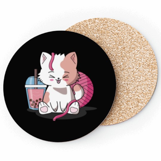 Chibi Boba Tea Cat Coasters
