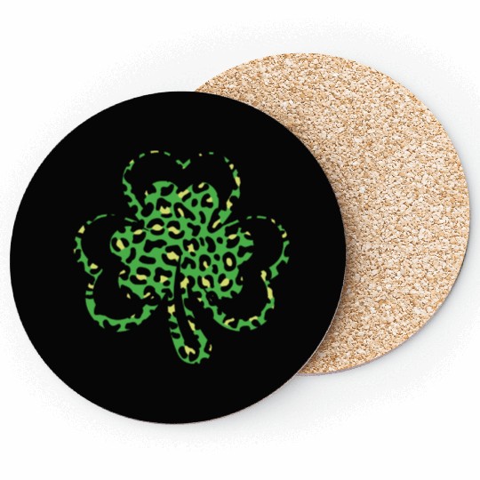 Pattern Leopard Shamrock Saint Patrick Day Coasters