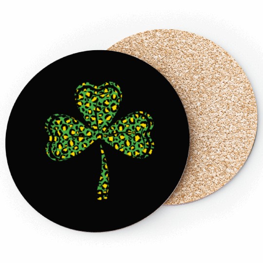 Pattern Leopard Shamrock Luck Saint Patrick Day Coasters