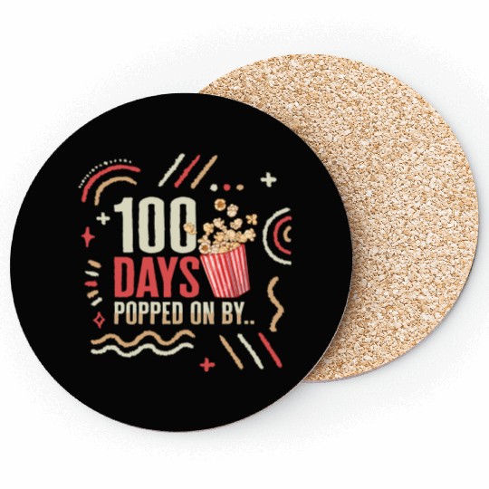 School Coasters, 100 Days Popped On By Popcorn Cute