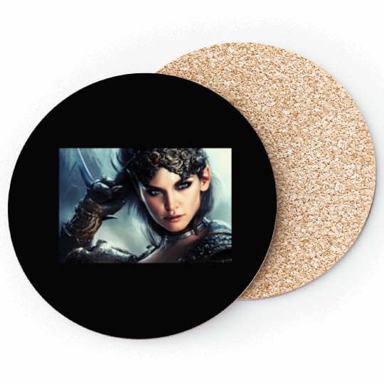 Warrior princess wearing gothic plate fantasy art Coasters