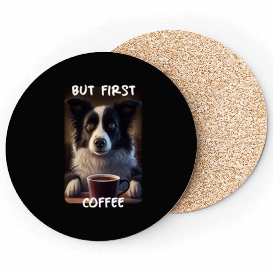 Border Collie - But First Coffee (en) 2 Coasters