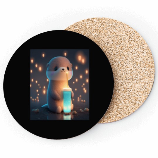 Kawaii Otter Pet Otter Drinking Boba Tea Coasters