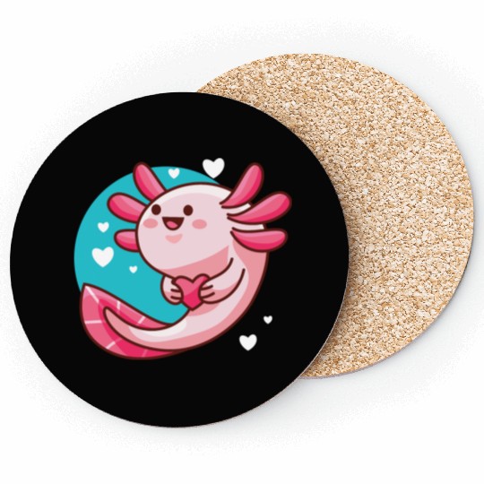 Love Axolotl Pink Valentine Day Salamander Lover Coasters