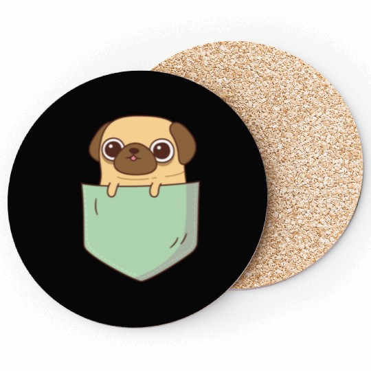 Cute Little Pug In Green Pocket Coasters