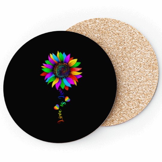 Sunflower Rainbow Love Is Love LGBT Lesbian Gay Coasters