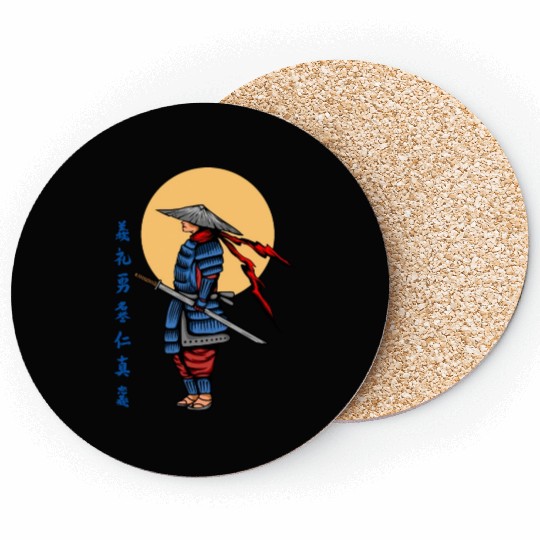 Japanese samurai warrior cream moon mask Coasters