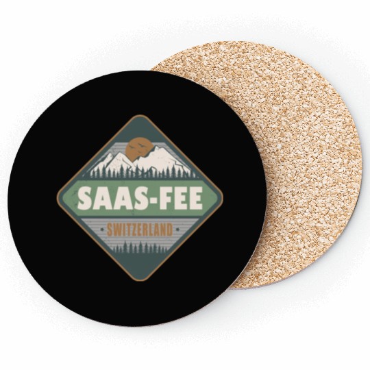 Saas-Fee Switzerland Swiss Alps Vintage Hiking Coasters