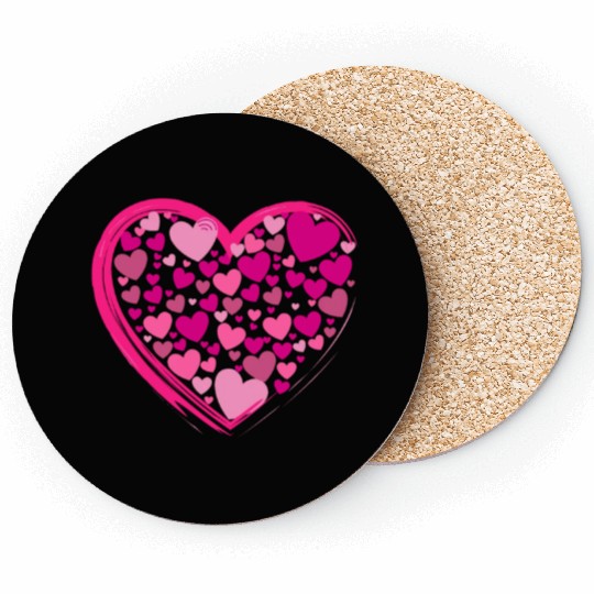 Cute Pink and Lilac Hearts in a Big Pink Heart Coasters