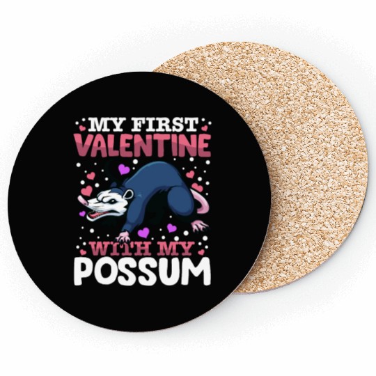 My First Valentine With My Possum Animal Heart Coasters