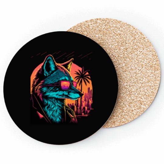 Retro Futuristic Synthwave Fox Coasters