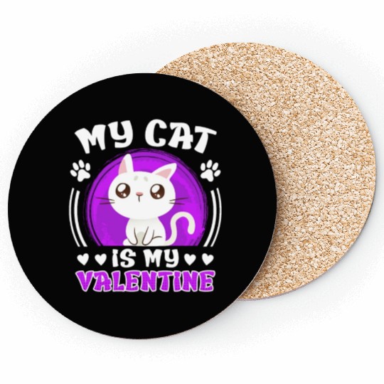 Cat love My cat is my valentine Valentine's Day Coasters