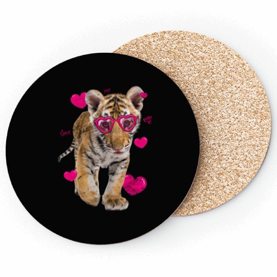 Cute Tiger Cub Gift Valentine Day Heart Tiger Face Coasters