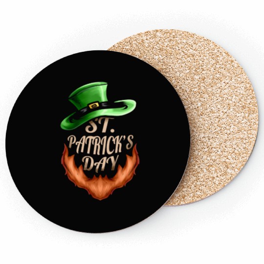 Green Hat And Red Beard Logo For St Patricks Day Coasters