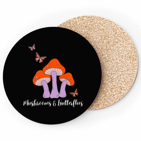 Mushrooms Butterflies Design Coasters