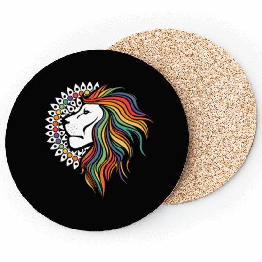 Rainbow Lion Leo Astronomy Zodiac Sign LGBT Coasters