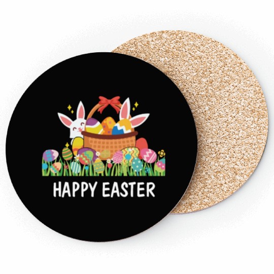 HAPPY EASTER Bunny Egg Hunt Wagon Girls Kids Mom Coasters