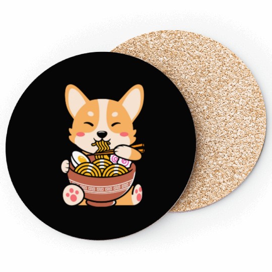 Cute Shiba Inu Noodle Bowl Design Coasters