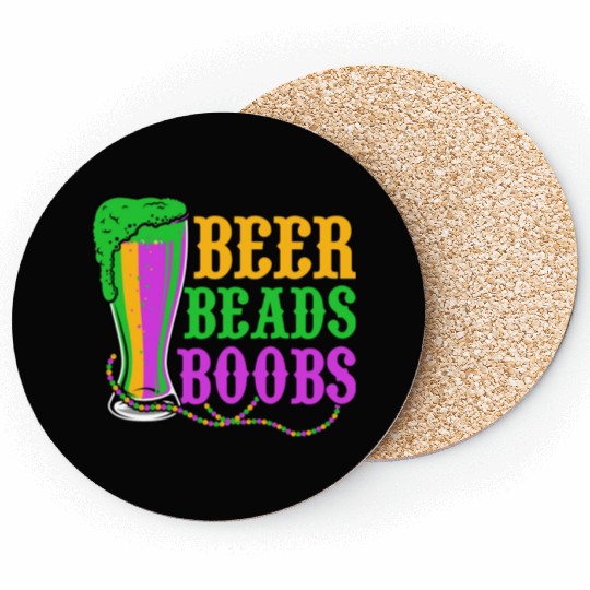 Beer Beads Boobs Mardi Gras Party Coasters