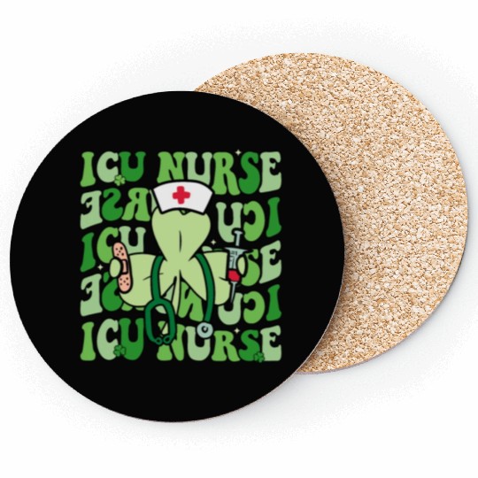 Groovy ICU Nurse Funny Shamrock St Coasters