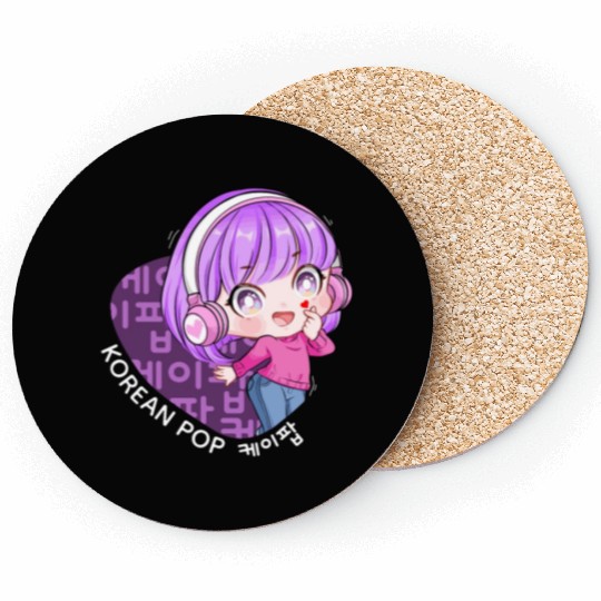 Korean Pop Chibi Finger Heart Anime Girl Kpop Kdra Coasters