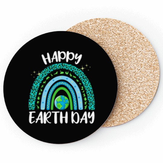 Happy Earth Day Planet with Rainbow Coasters
