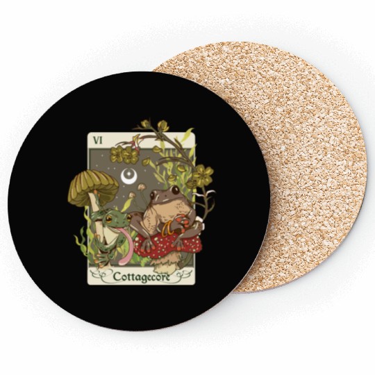 Swamp Mushroom Frog Cottagecore Tarot Card Aesthet Coasters