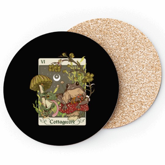 Swamp Mushroom Frog Cottagecore Tarot Card Aesthet Coasters